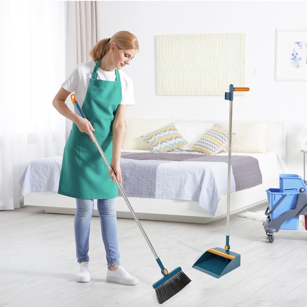 Broom and Dustpan Set 47 Inch Long Handle Brooms for Sweeping Indoor Household - Picture 4 of 6